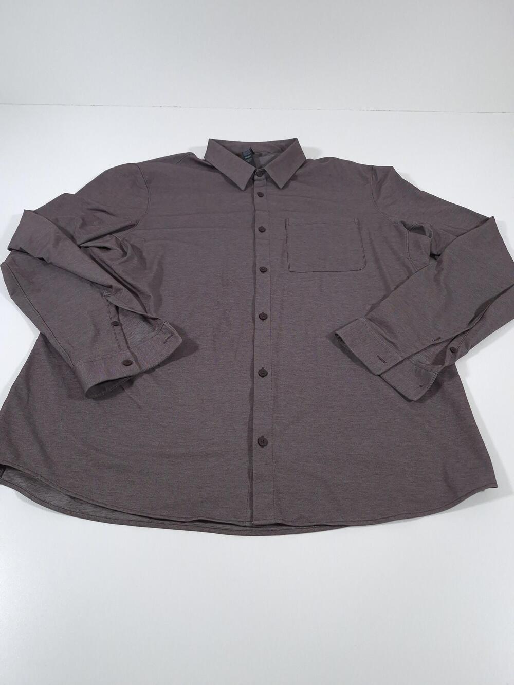 Lululemon Commission Shirt Men's 2XL Brown Solid Stretch Long Sleeve Button Up